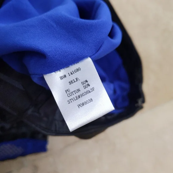 NEW English Rose Black Faux Leather Spiked Miniskirt Blue Fishnet - Picture 5 of 5